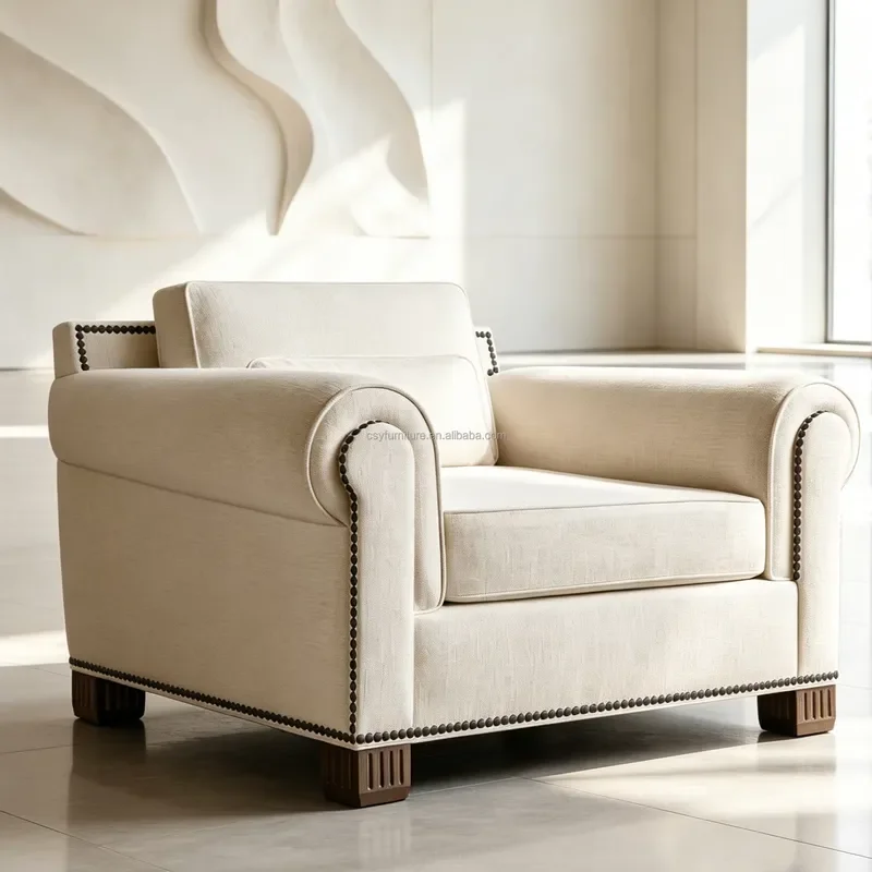 Deluxe Square Lounge Chair Set with Hand Hammered Nail Head Decoration for Apartment and Hotel Living Room