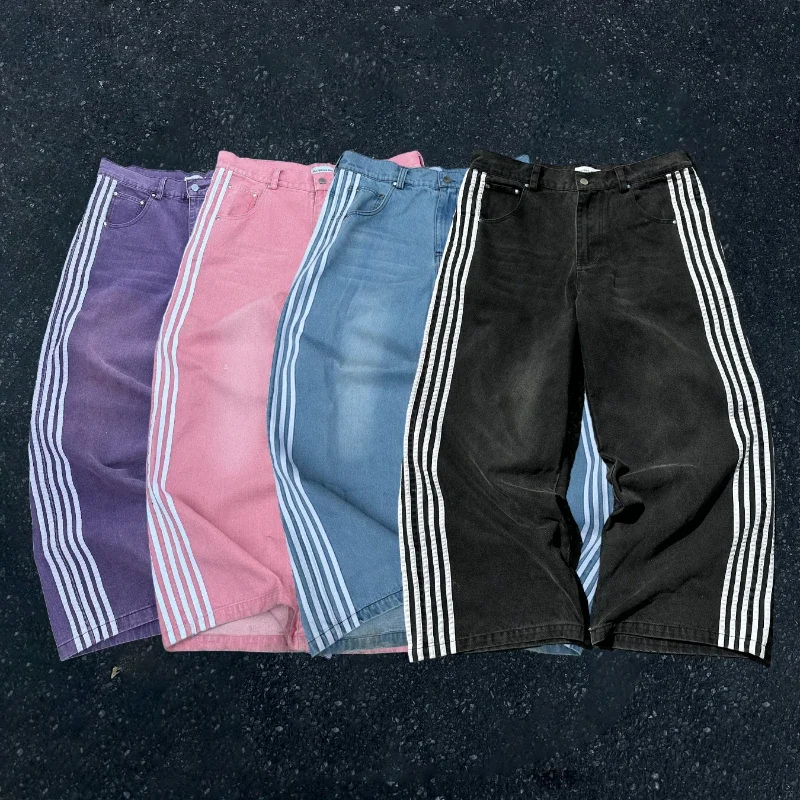 

Vaqueros holgados góticos Y2K Retro diez rayas ropa de calle Unisex de alta calidad pantalones vaqueros rectos informales de cal