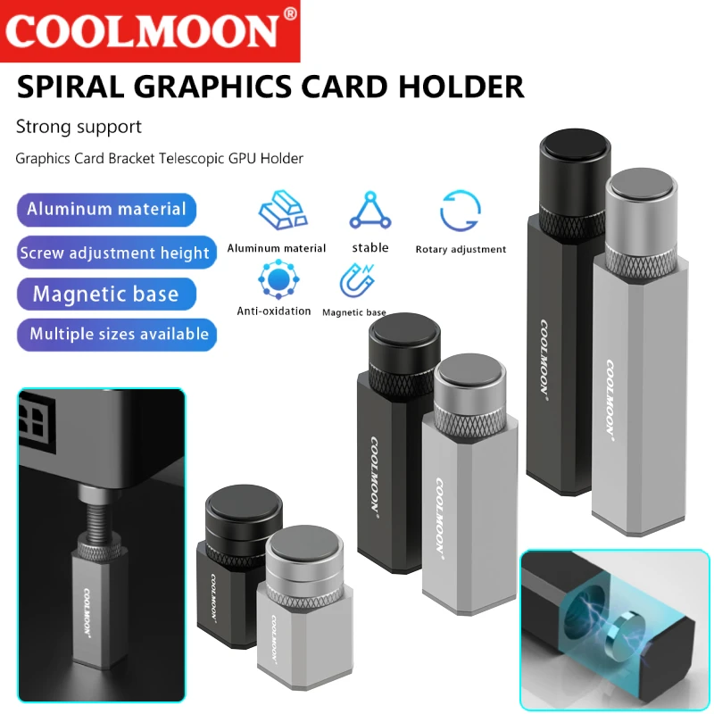 COOLMOON 50-120mm Graphics Card Holder Video card holder Vertical bracket Aluminum Alloy Card GPU Holder Support Desktop PC Case