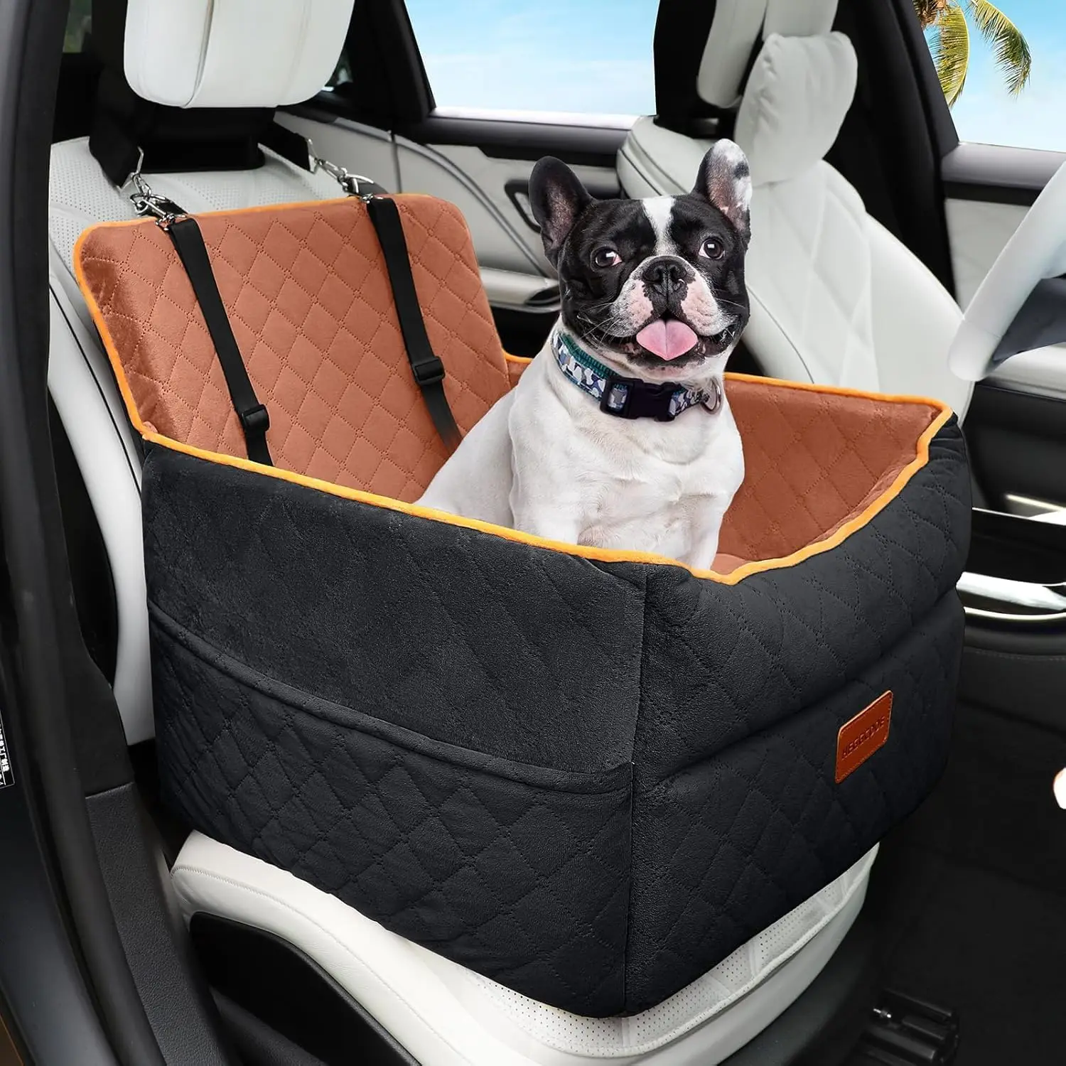 

Memory Foam Dog Car Seat for Small Medium Pets Under 35lbs, Washable with Storage Pockets and Safety Belts