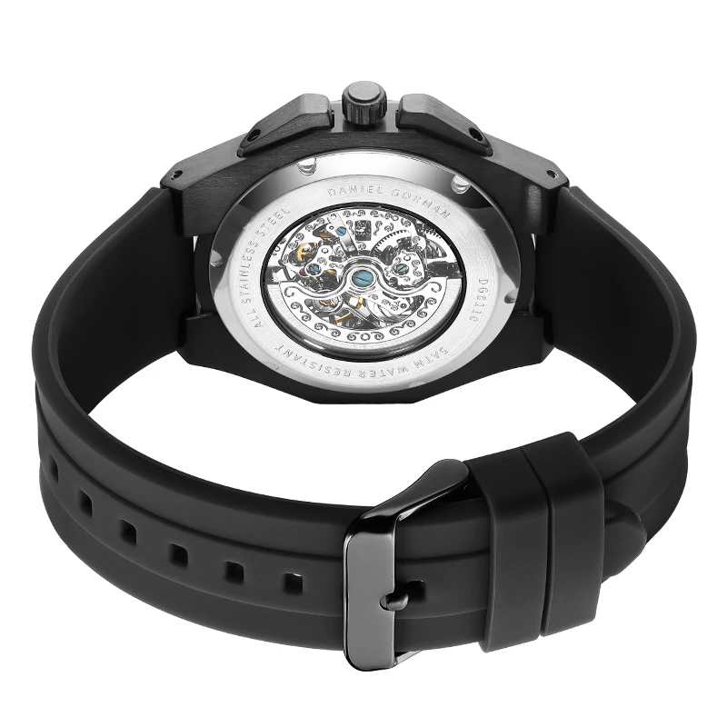 Daniel Gorman DG8110 Relojes automáticos ahuecados a la moda Reloj deportivo con manecillas luminosas a prueba de agua con correa de silicona