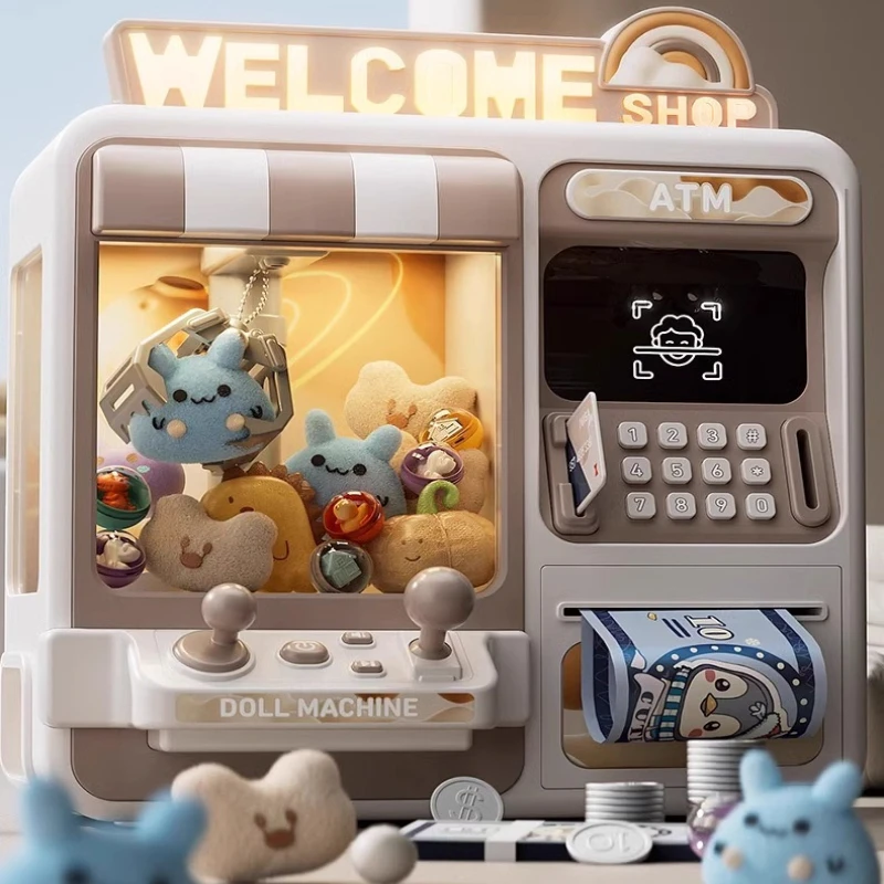 2 in 1 Simulation Doll Machine Kids Automatic Coin Operated Play Game Mini Claw Catch Toys Children Piggy Bank Christmas Gifts
