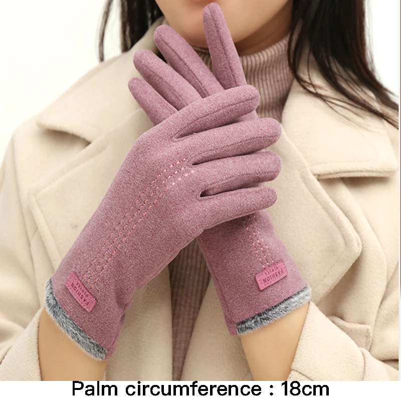 

High quality winter knit gloves for women fur lining hand warmer new 2023 elegant gloves - pink purple grey