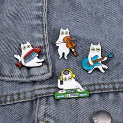 Musical Cat Collection Enamel Brooches Bass Guitar DJ Kitten Pins For Backpack Bag Nice Gift For Per Lovers