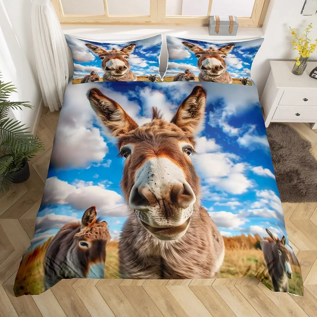 

Donkey Bedding Set Twin Full King Kawaii Farmhouse Duvet Cover Cute Animals Comforter Cover for Boys Girls Teens Room Dorm Decor