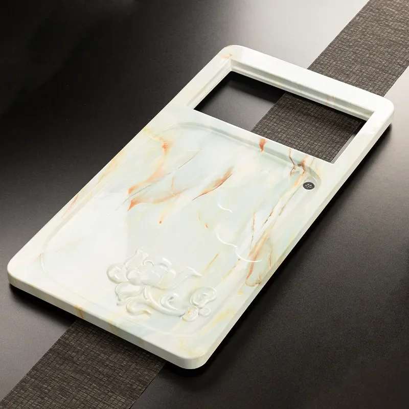 dh-Marble Serving Tea Tray Trinket Office Decorative Desk Hospitality Ceremony Tea Tray Luxury Tableware Bandejas Decorationgs