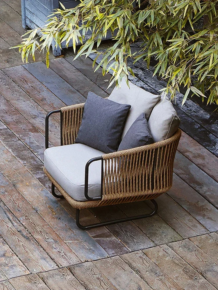 Sofa Waterproof Sunscreen Rattan Chair Single Living Room Wabi Wind Leisure Outdoor Balcony Furniture