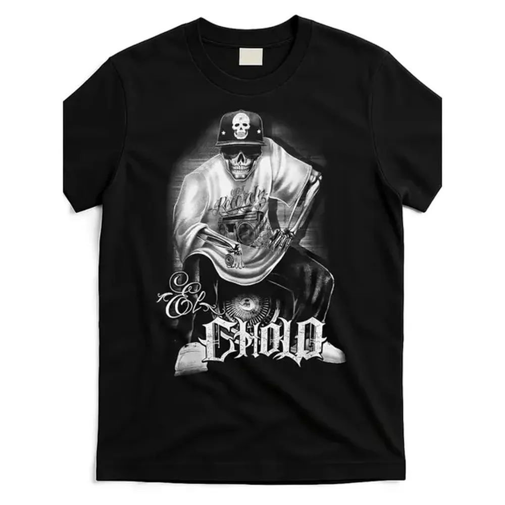 100% Cotton Golf Gift T-Shirt For Men and Women Chicano Mexican Skull Gangster Graphic T-Shirt - Black 220GSM Heavyweight Cotton Streetwear Tee with Bold 
