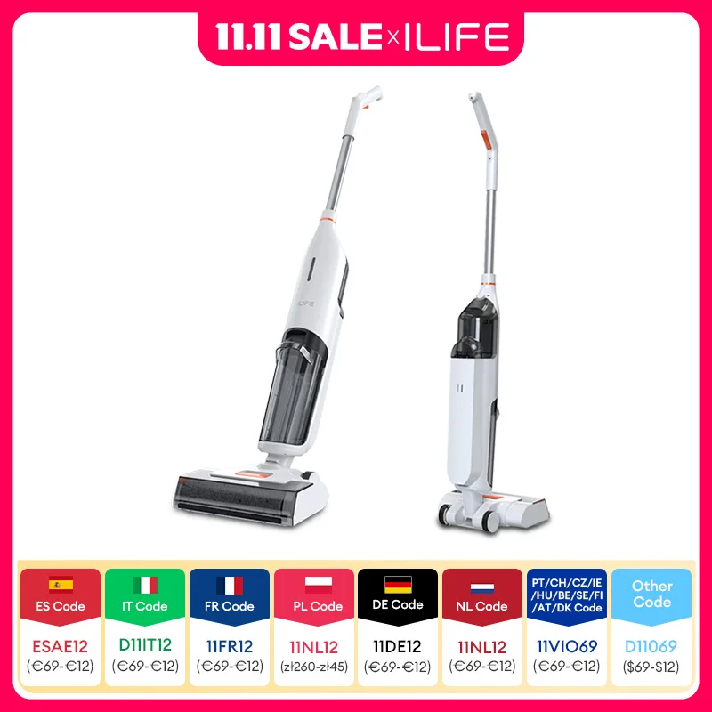 ILIFE W90 Cordless Wireless Wet Dry Smart Mop Washing , 5500Pa Suction, 1 Min Self Cleaning, Large Dual Water Tank
