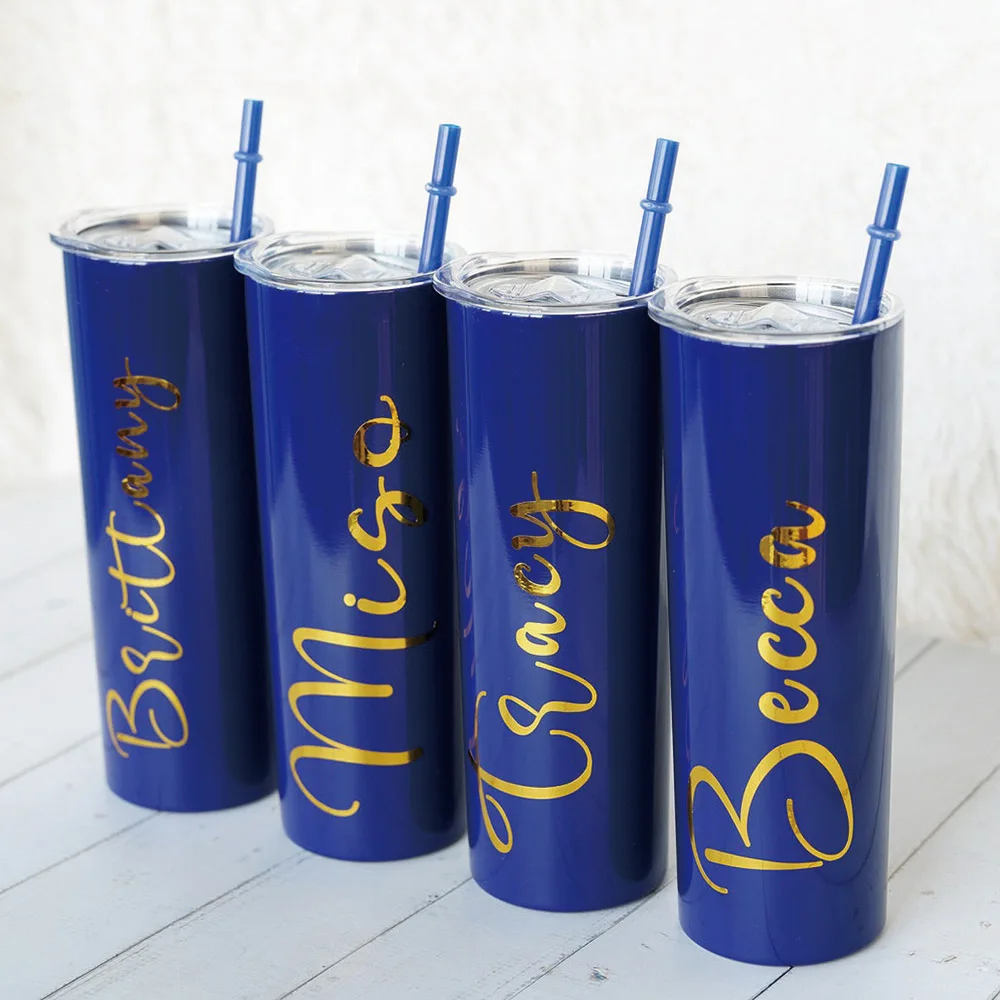 Personalized Bridesmaid 20 OZ Skinny Tumbler With Clear Straw Custom Tumbler Tumbler with Straw Skinny Tumbler Bridesmaid Gift