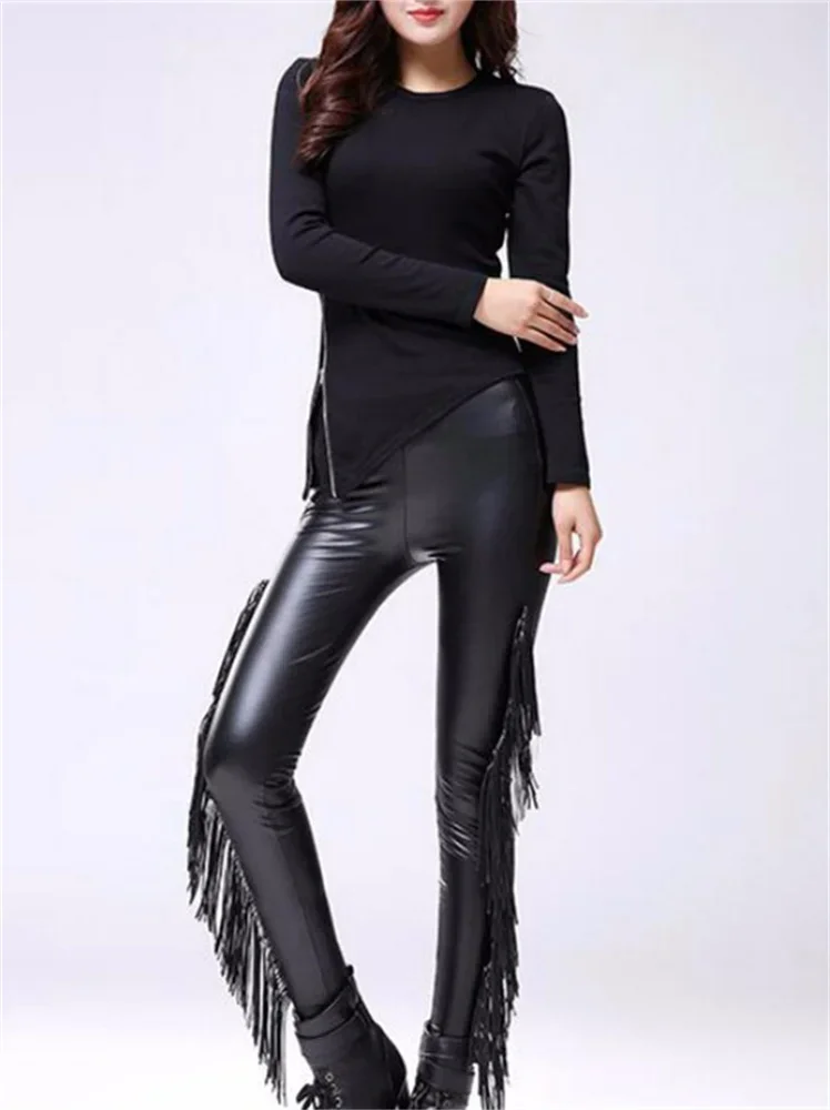 2022 New Retro Gothic Leggins Sexy Legging Gothique Punk Rock Tassel Fringe Steampunk Ladies Warm Leggings Velvet Leggings With