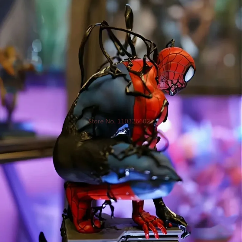 【Новинка】 Веном Паук 40 см Человек Аниме Персонаж База Светящиеся Статуи Человека-Паука Серия Детские Статуи Украшение Стола Подарок Для Мальчиков