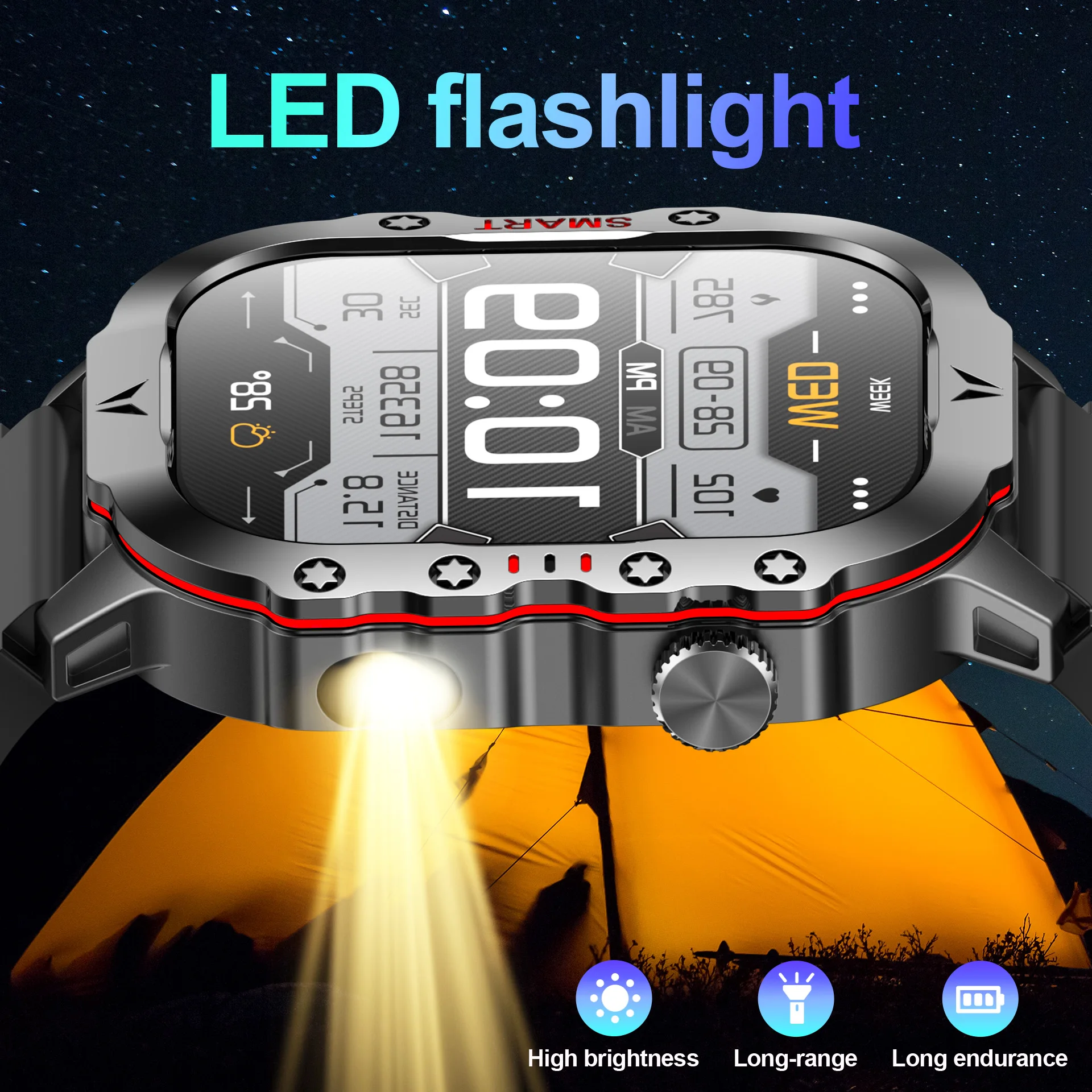 CanMixs Flashlight Smartwatch with 2.01” Display, IP68 Waterproof,100+ Sports Tracking & Wireless Call Functionality smart watch