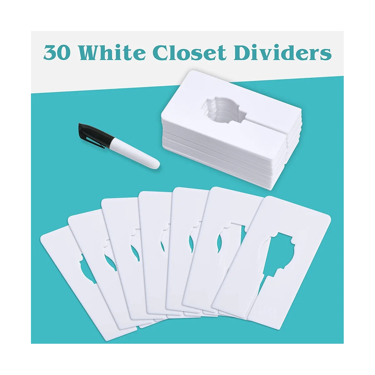 40 Closet Dividers for Hanging Clothes- Rectangle Clothing Size Dividers for Racks, White Closet Divider Set with Marker