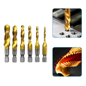 6PCS High Speed Steel 4341 Titanium Plated Drill and Tap Set Integrated Chamfer Tool for Metal