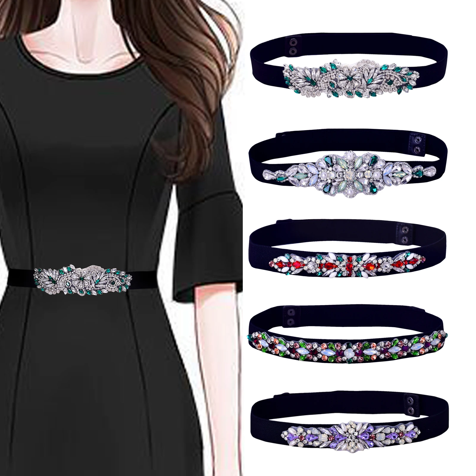 

TOPQUEEN Waist Belt High Elastic Belt Women Black Stretch Formal Dress Waistband Ladies Female Luxury Rhinestone Fashion S22-B