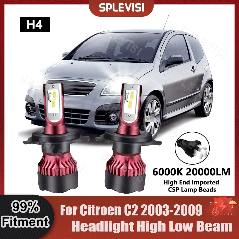 

9003/H4 LED Headlight High Low Beam Bulbs 9V-36V 20000LM 200W/Pair For Citroen C2 2003 2004 2005 2006 2007 2008 2009