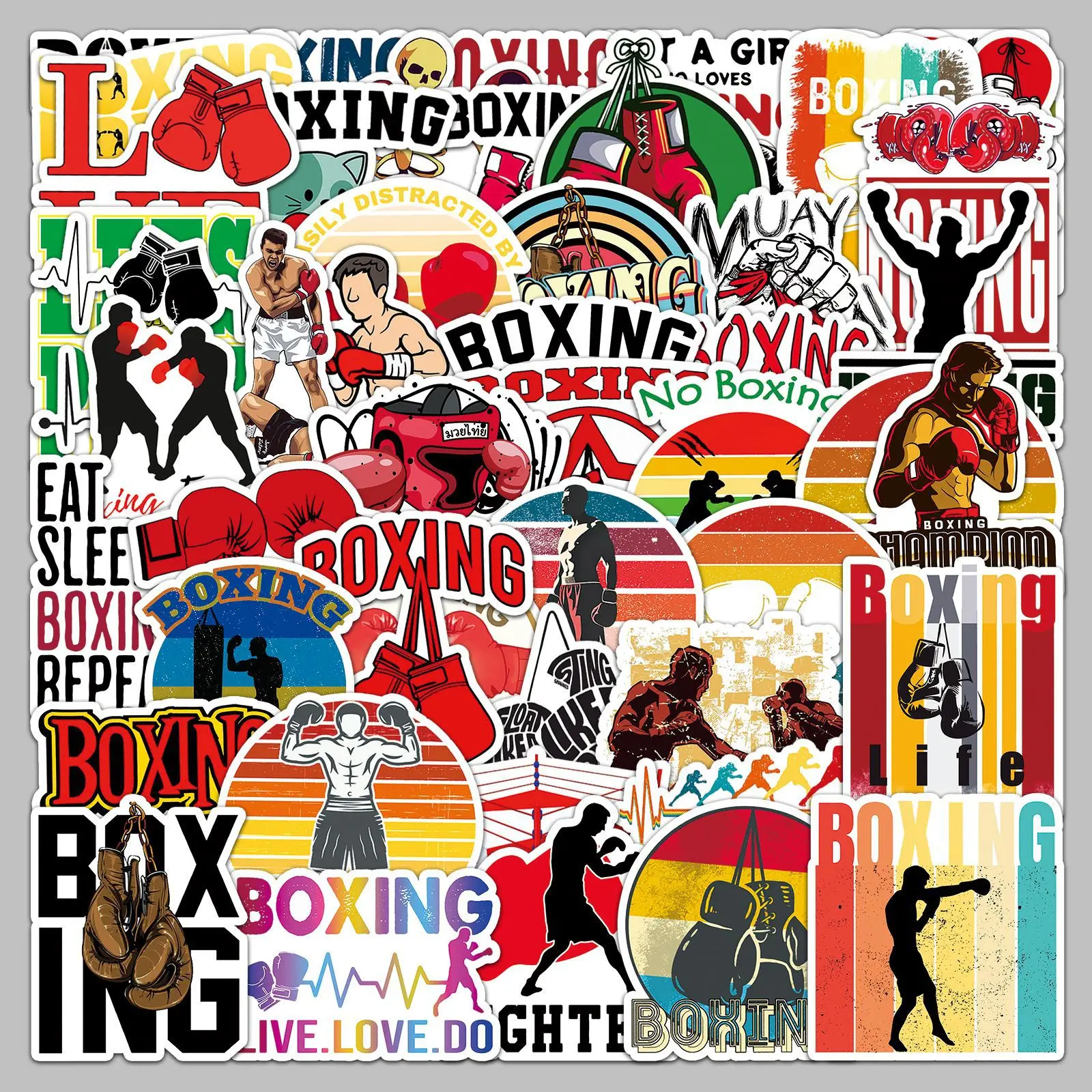 50pcs Boxing Sports Series Graffiti Stickers Suitable for Helmet Desktop Wall Decoration DIY Sticker Pack with Storage Box