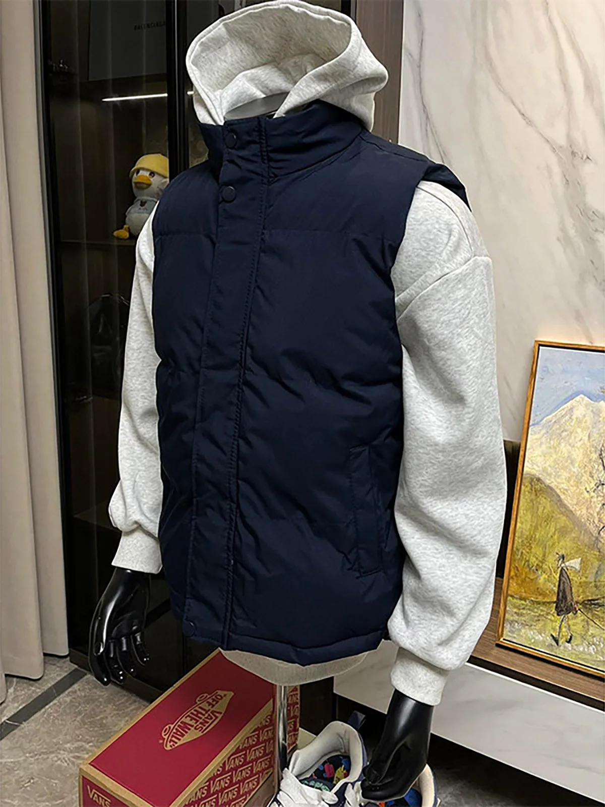 Blue down Jacket Cotton Vest Men's Winter Warm Coat Bread Collar Stand-Up Sleeveless Outerwear Casual Style  Color