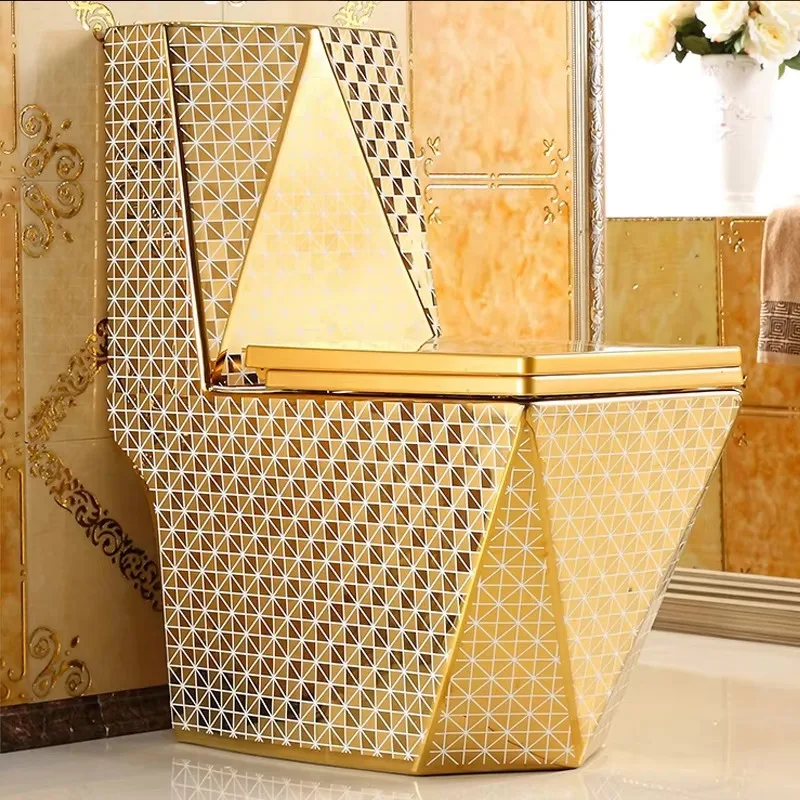 

Chinese Electroplated Diamond One Piece Ceramic Sanitary Ware Wc Gold Colour Luxury Golden Toilet