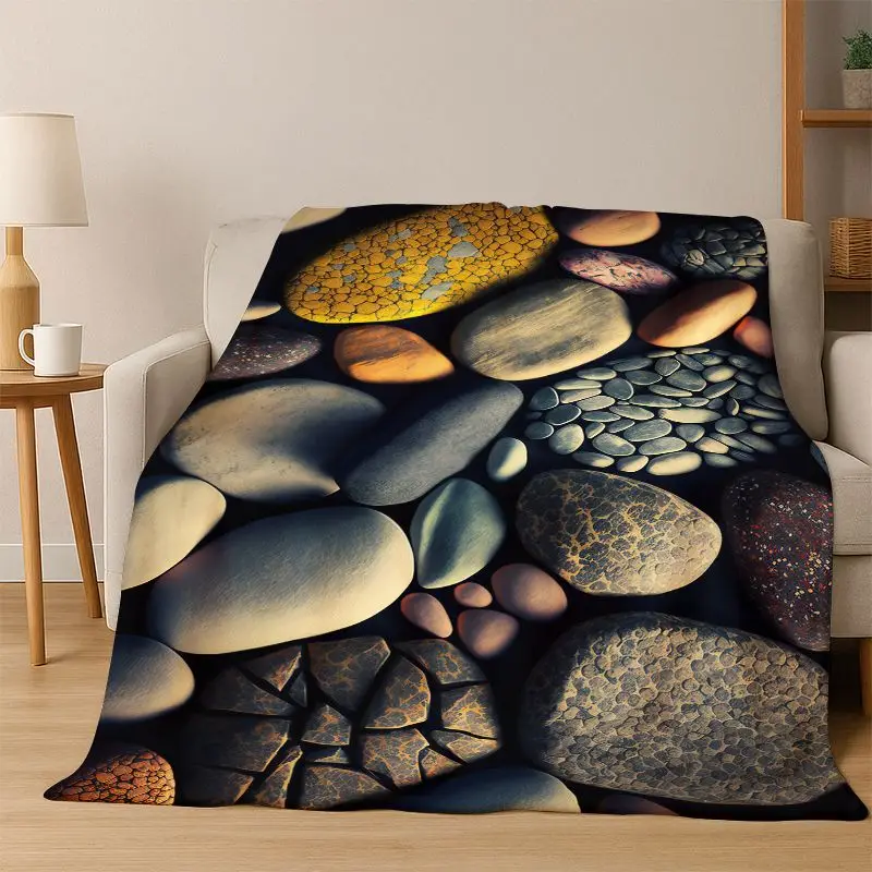 Cobblestone Stone Natural Scenery Flannel Blanket Soft Warm Throw Blanket for Bedroom Living Room Bed Travel Camping Picnic Gift