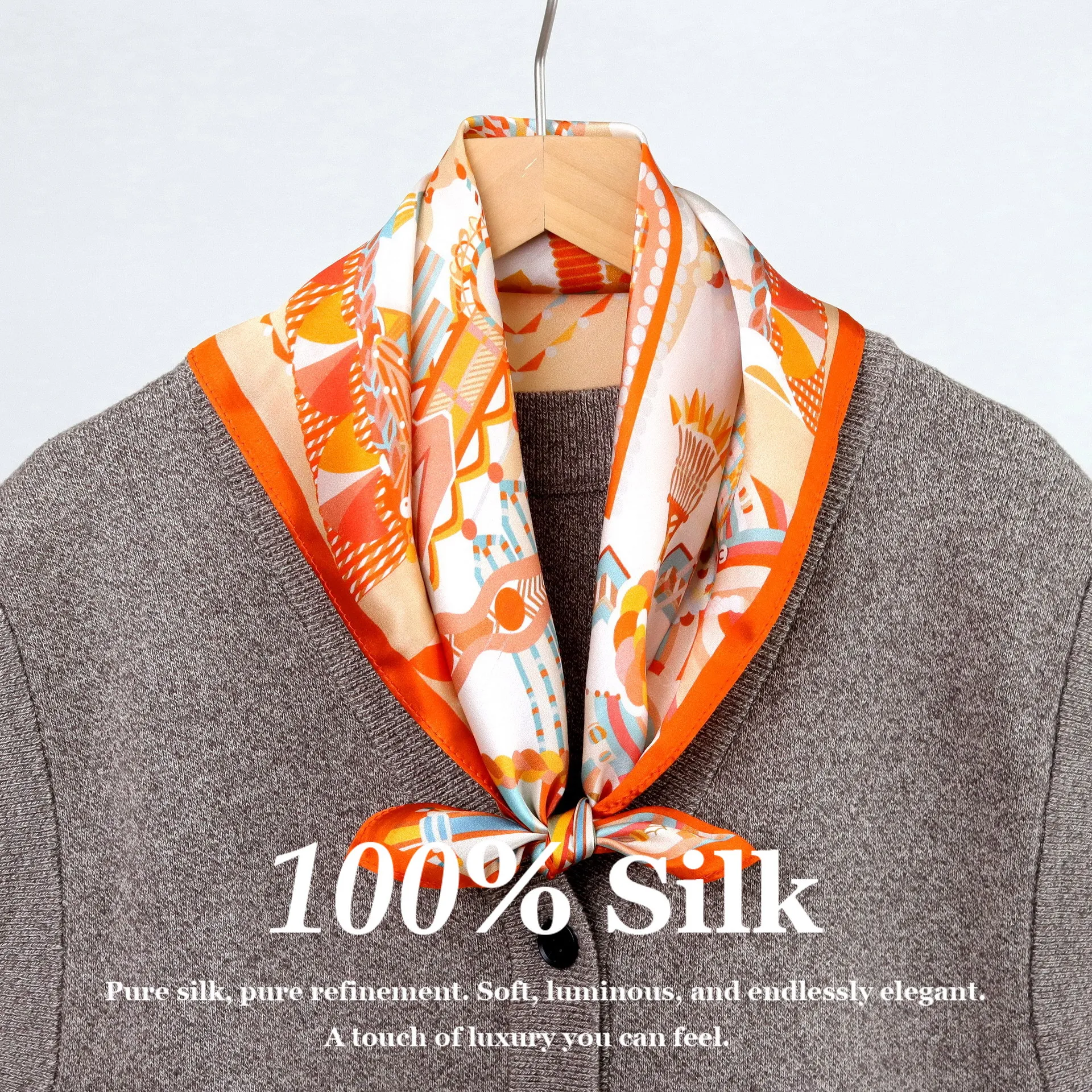 

Шелковый платок из 100% натурального шелка тутового шелкопряда класса люкс 2026 года, женский, 53*53 см, квадратный, с цветочным принтом, шаль, бандана, хиджаб, пашмина