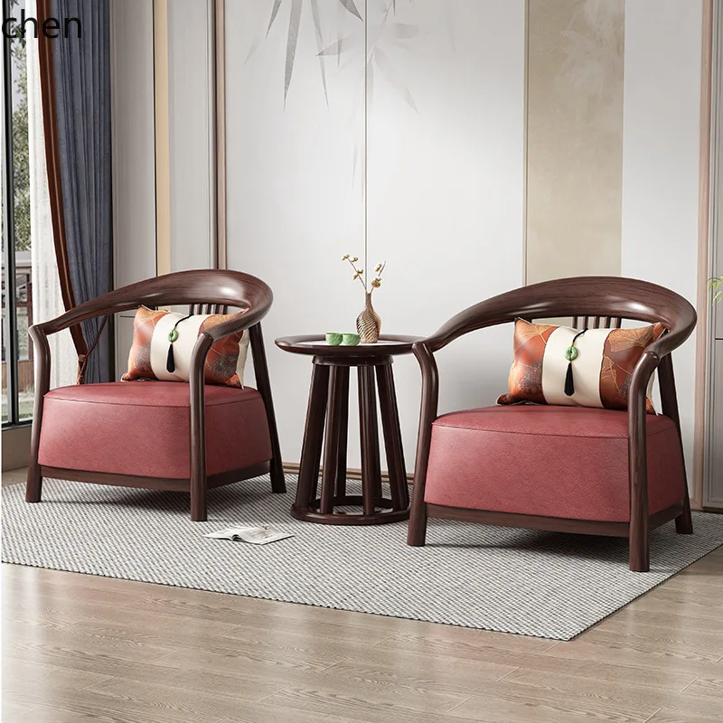 HT New Chinese Style Black Gold Single Sofa Chair Tea Table Set Imperial Chair Balcony Leisure Three-Piece Set
