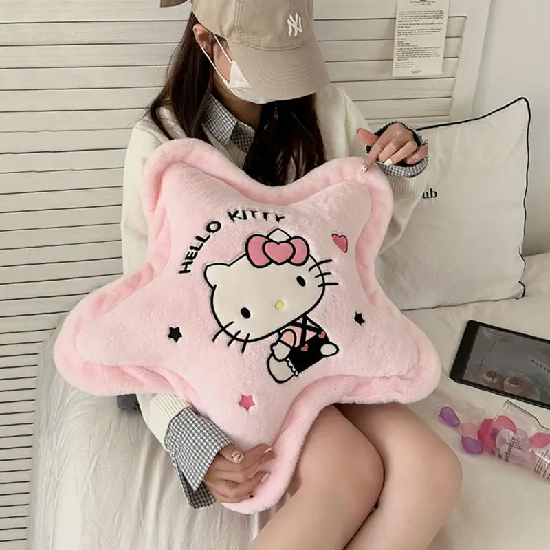 

2025 Miniso Sanrio Pillow Kawaii Hello Kitty Kuromi Cinnamoroll Star Plush Doll Cartoon Sofa Pillow Anime Couple Birthday Gift