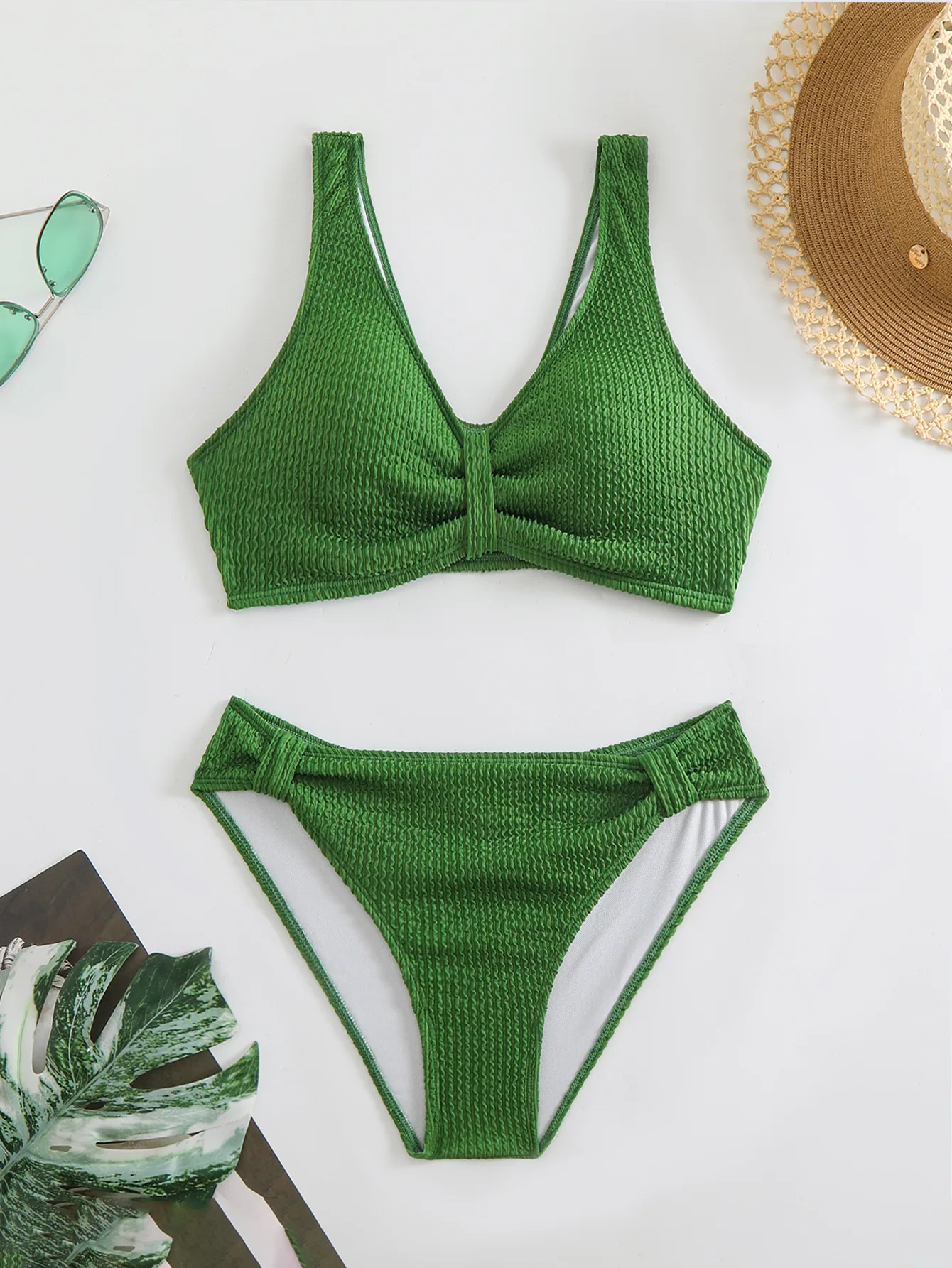 2025 Summer Solid Color Vest Crop Tops Tankini Sets Colorful Swimsuit Two Piece Women Panties Suit Holiday Lingerie Beachwear