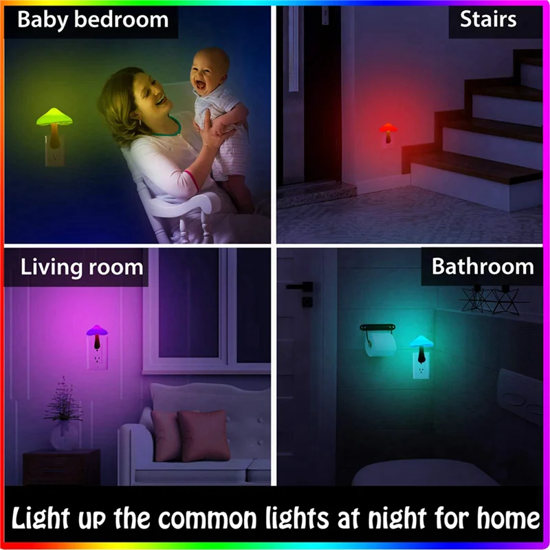 

BAAG-2X Mushroom Night Light RGB LED Night Light Plug In Lamp 7Color Mini Cute Night Lights For Kids Bedroom US Plug