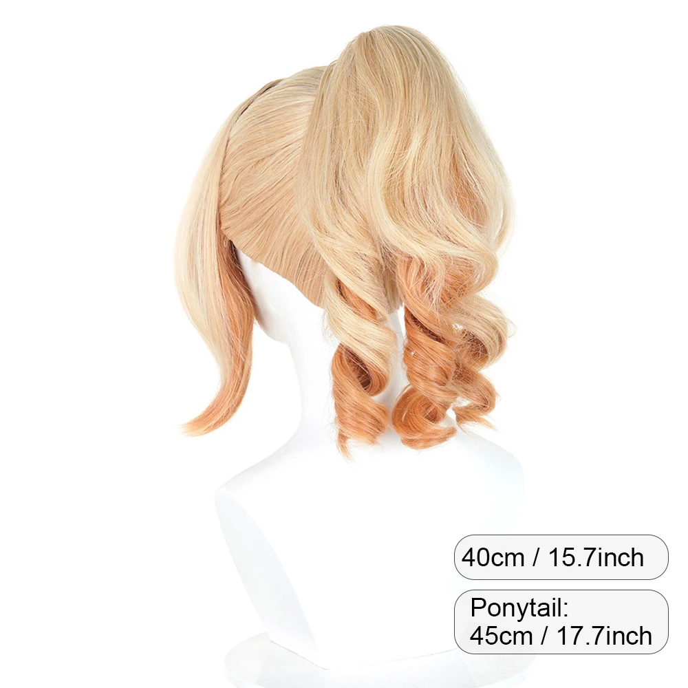 Blonde Ombre Orange Short Straight Synthetic Wigs with Ponytail Clip Anime Game Cosplay Fluffy Wig for Daily Party