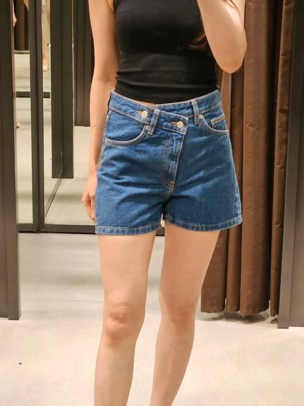 

Women's summer new style fashion asymmetrical waist design casual versatile denim shorts retro side pocket zipper women's shorts
