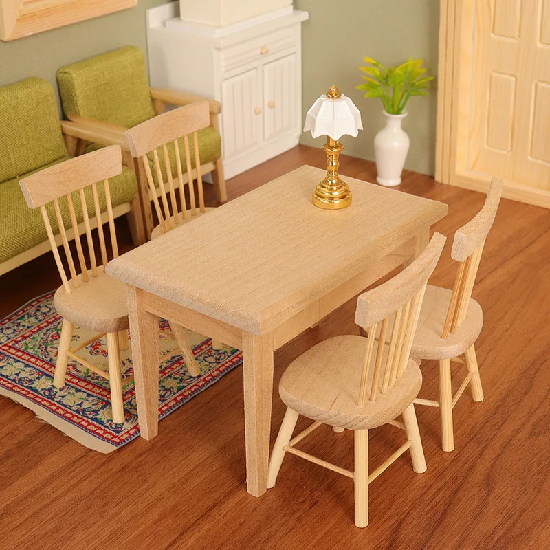 

Miniature Wooden Dining Table and Chair Set 1:12Scale Classic Decoration Accessories for Miniature House Doll House Accessories
