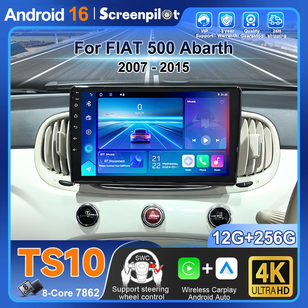 Car Radio For Fiat 500 Abarth 2007 2008 - 2015 Android 16 Multimedia Video Player Navigation Stereo Gps 5g Dvd Qled Touch Screen