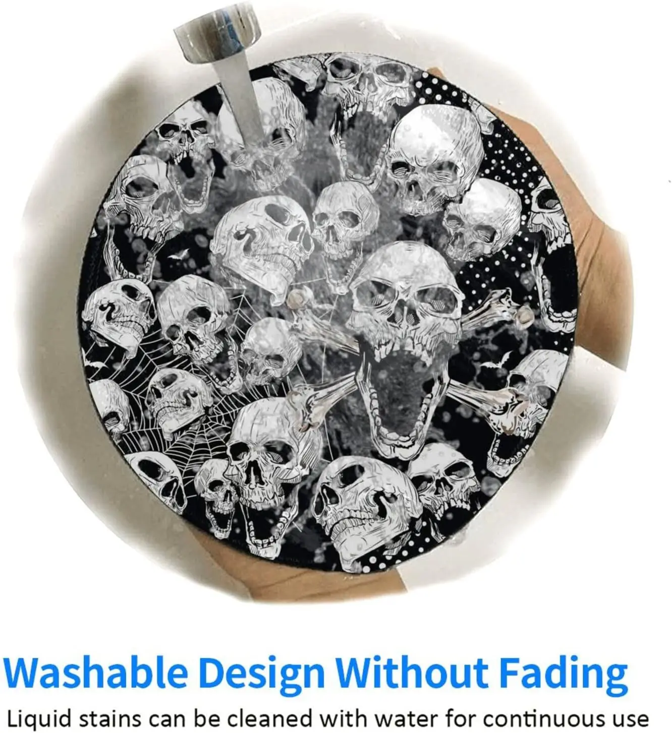 Impermeável Round Mouse Pad com crânio e sorriso Grim, borracha antiderrapante Mousepad, trabalho de escritório, presentes em casa, laptop, computador, 7,9x7,9 polegadas