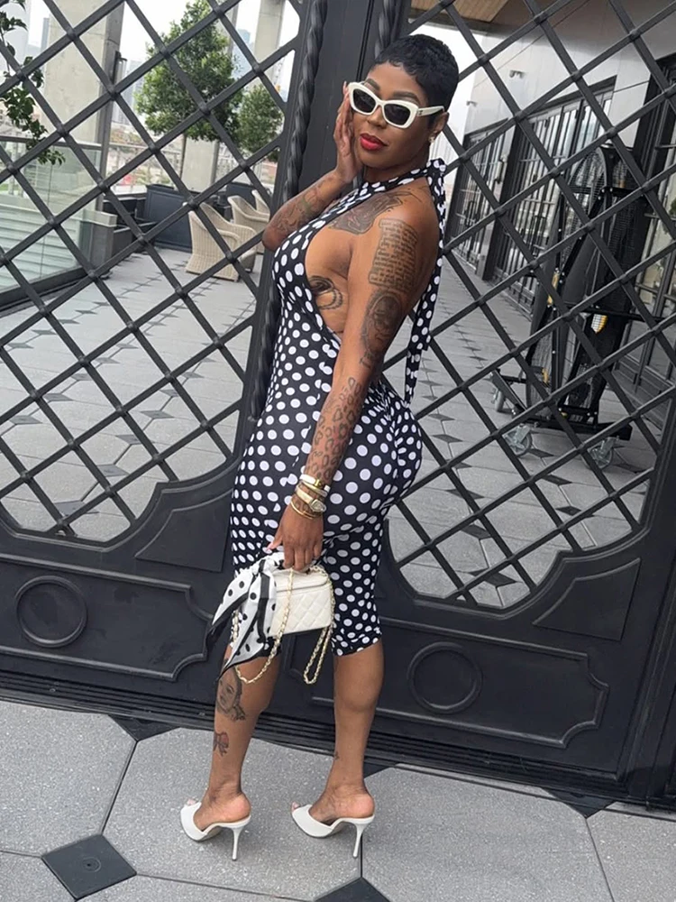Weird Puss Sexy Print Halter Romper Women Bandage Summer Colorful Hipster Backless Activity Workout Fit Tight Stretch Playsuits