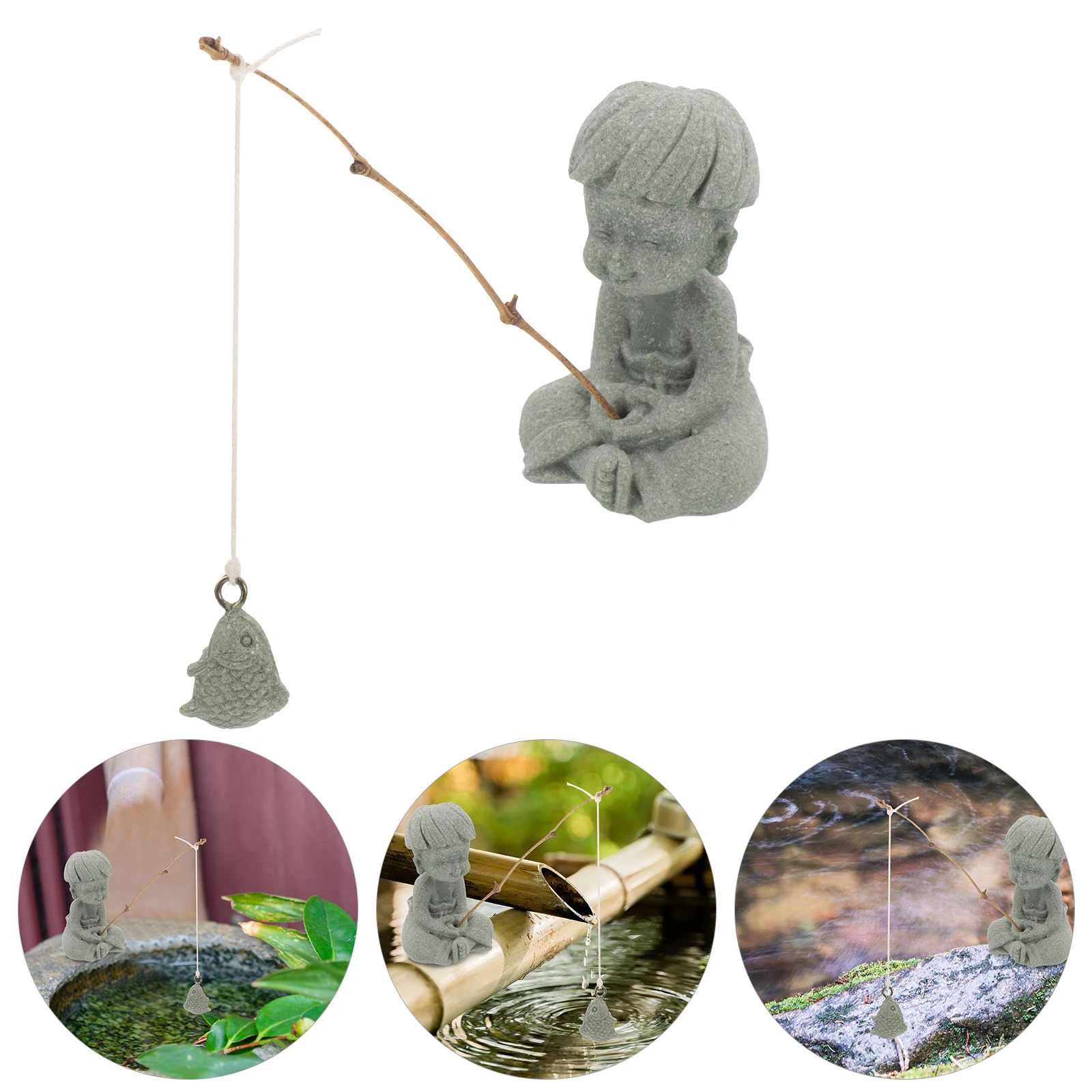 

Mini Fisherman Figurines Child Fishing Decoration Sandstone Model Aquarium Fish Tank Ornament Study Bedroom Corridor Miniature