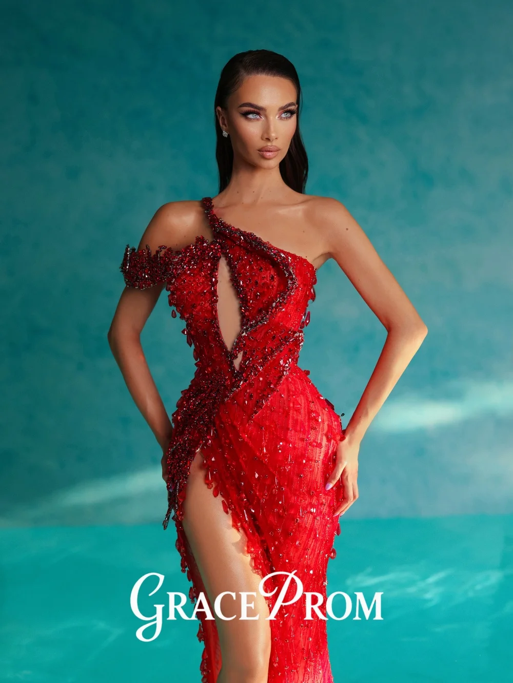 

GraceProm Bold One-Shoulder Evening Dress 2026 Sequin-Embellish Carpet Gown Fashion A-Line Floor-Length Party Gown فساتين