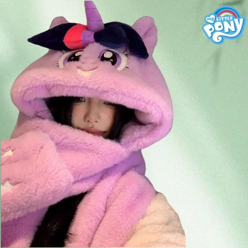 

My Little Pony cartoon cute Twilight Sparkle women's autumn winter hat scarf and gloves integrated thick warm cold-resistant hat