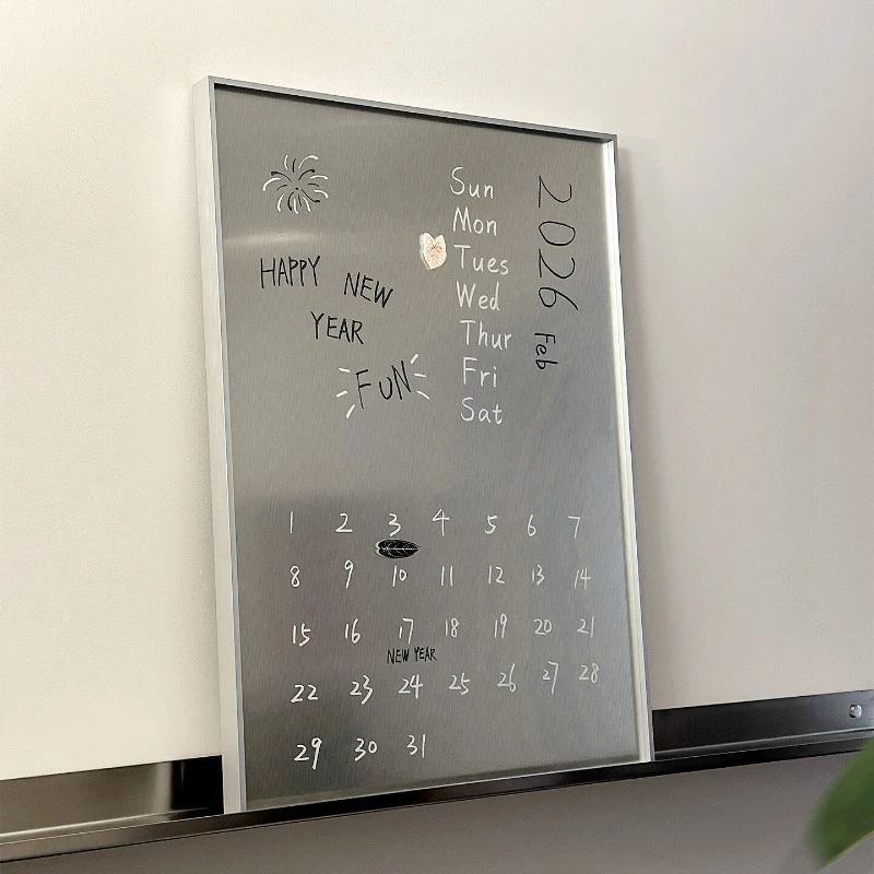 Magnetic Board DIY Calendar Photo Wall Fridge Magnet Decor Art Stainless Steel Hanging Painting Simple Living Room Display Panel