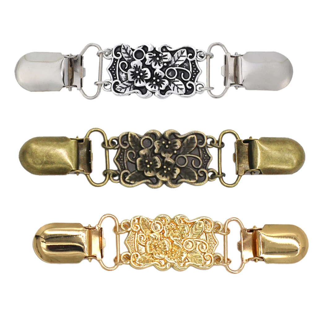 Retro Cardigan Clips Fasteners Flower Pattern Back Cinch Clips Sweater Shawl Dress Collar Brooch Clips for Women Girls Clothing