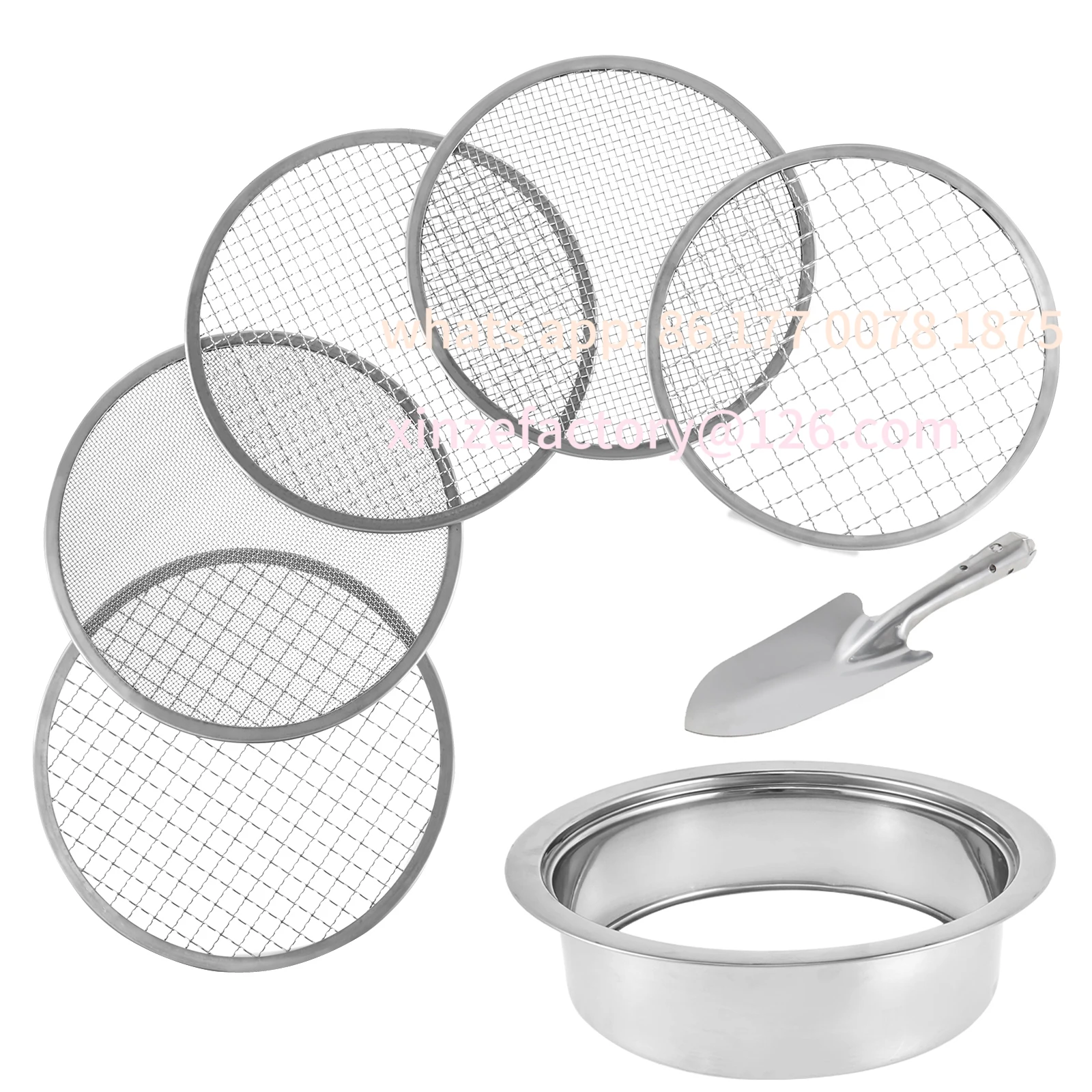 Customizable Soil Sieve Set with 9.45inch Diameter 5 Grid Sizes 1/3/6/9/12mm Interchangeable Meshes Stainless Steel Riddle Sieve