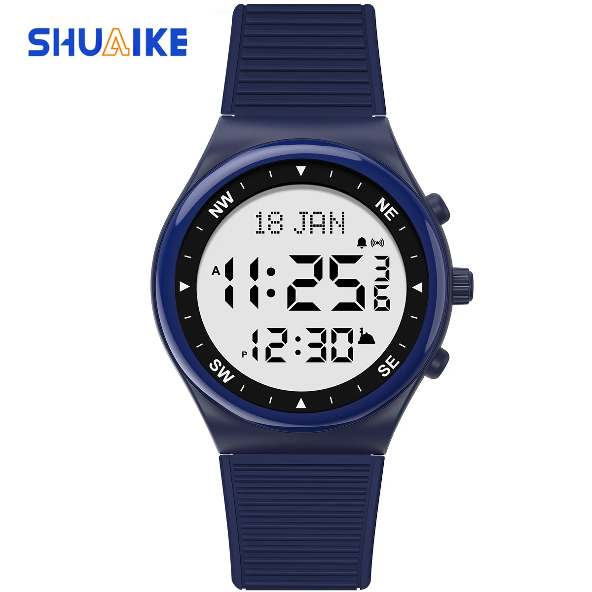 Muslim prayer waterproof watch with pilgrimage compass and night light sports watch, fashionable bookmark function watch