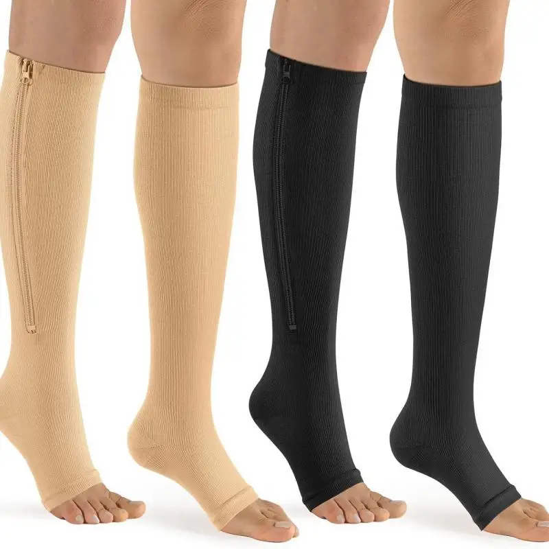 5pair  Zipper Compression Socks Unisex Knee high Open toe Sleep Calf Professional Men Women Varicose Vein Stockings Running Yoga