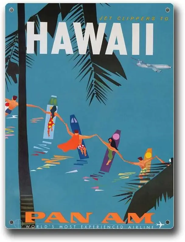 Metal Aluminum Signs Hawaii Retro Travel Surfer Wall Decor Art  Tin Sign-aluminum sign