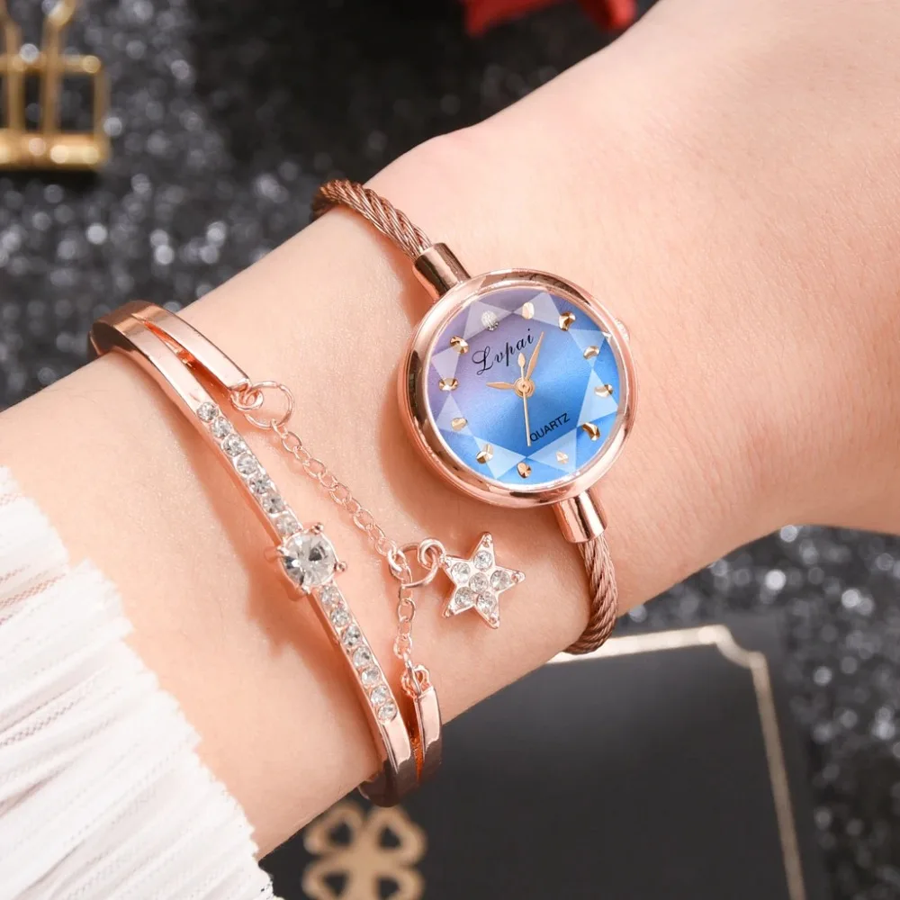 Women Watch Bracelet Gold Casual Small Watch Golden Geometric Glass Surface Colorful Wristwatch Ladies Quartz Clock Reloj Mujer