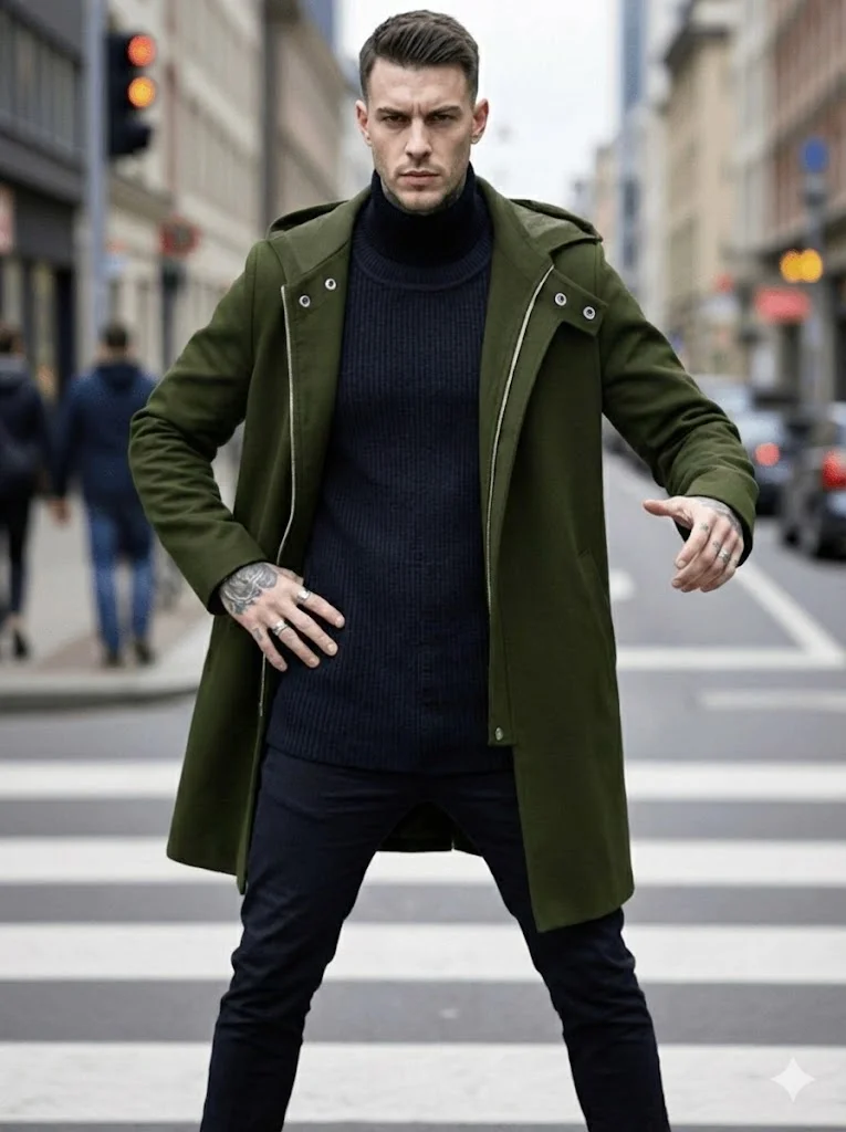 

Men's Winter Thickened Hooded Trench Windproof Zipper for Warmth Fake Two-Piece Coat and Outdoor Commute Windbreaker