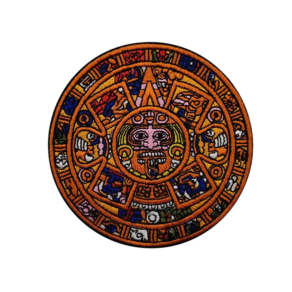 

Ztec Solar Calendar Stone Embroidery Patch Cloth Badge Applique Embellishment Military Tactical Patches with Hook and Loop