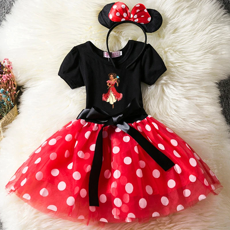 Elena of Avalor Princess Cartoon Kids Short Sleeve Polka Dot Princess Dress Party Baby Girls Clothes Cosplay Costumes 1-6Y