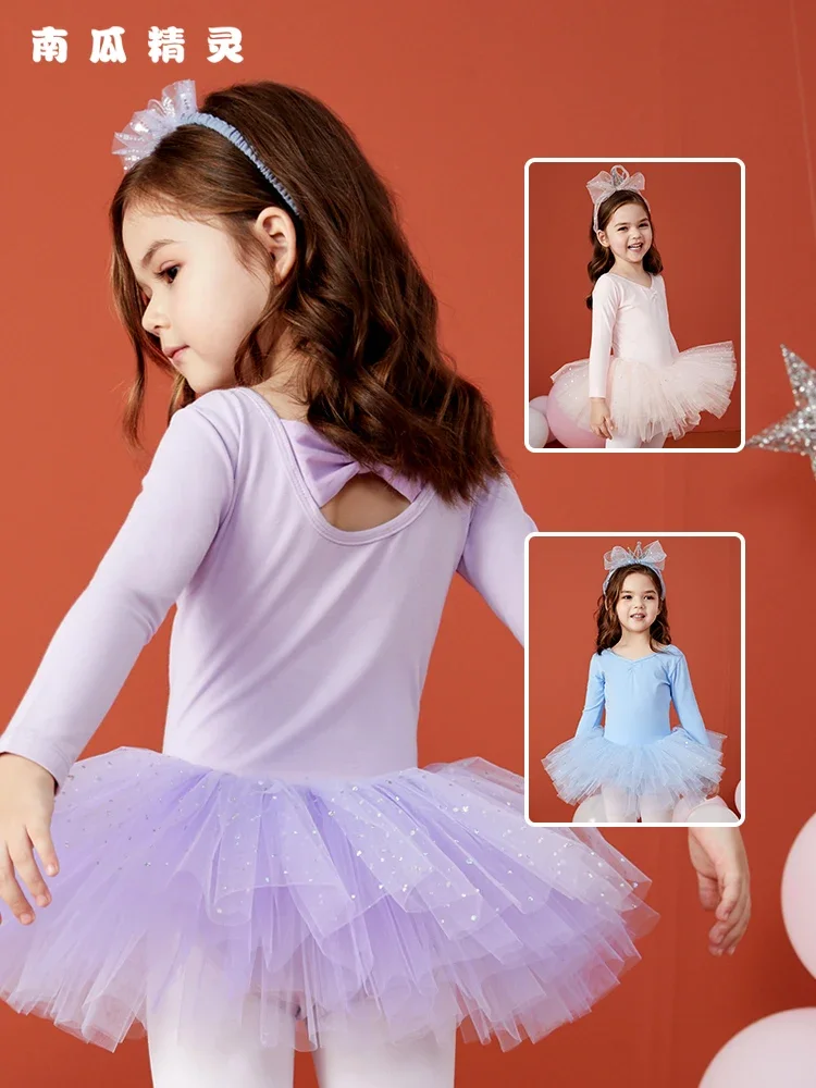 ชุดเต้นรำชุดบัลเล่ต์แขนยาวสำหรับเด็กผู้หญิงกระโปรงบัลเล่ต์เต้นรำชุดบัลเล่ต์สำหรับเด็กผู้หญิงเดรสกระโปรงบัลเล่ต์
